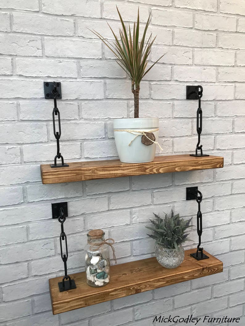 Rustic Bespoke Handmade Industrial Floating Shelves Solid Wood Etsy