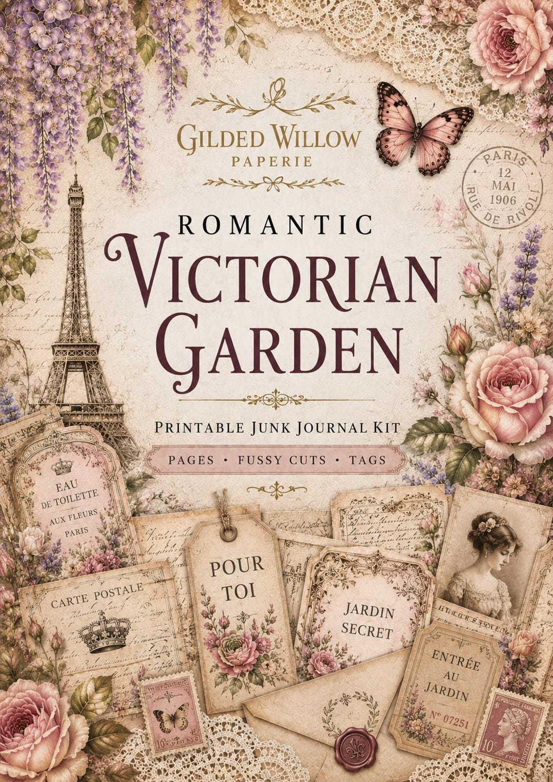Victorian Garden Junk Journal Kit, Shabby Chic Ephemera, Romantic Pages ...