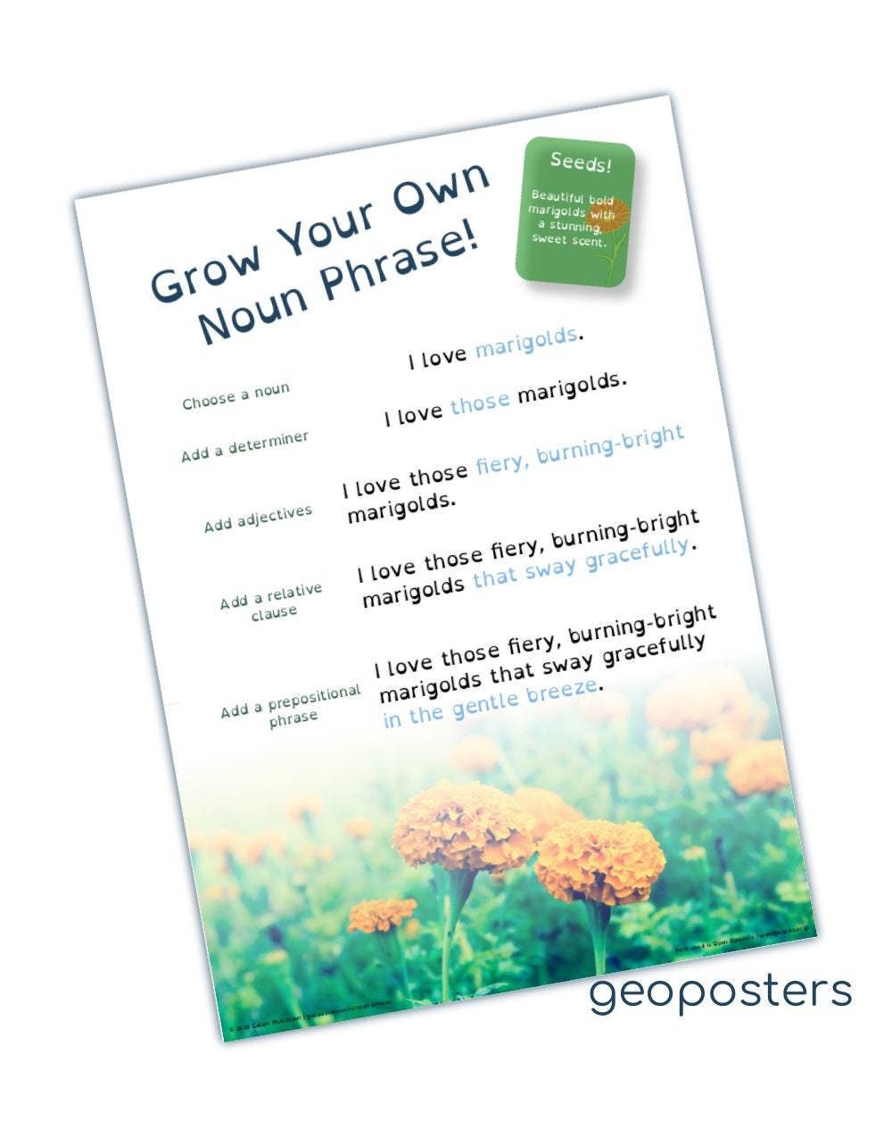 Noun Phrase Poster, Educational grammar poster KS1 KS2