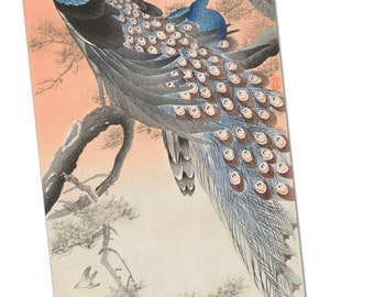 Two peacocks on tree branch by Ohara Koson Poster Print