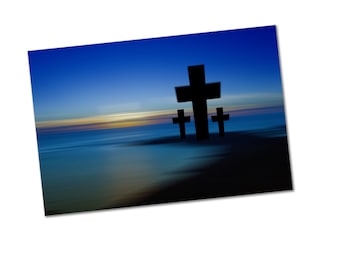 Christian Cross with blue background Poster Print