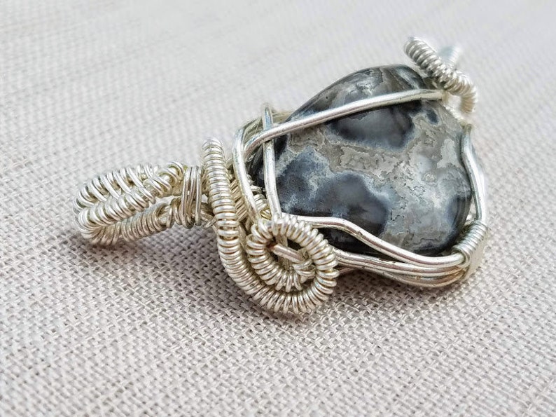 Double sided. Wire Wrapped Pendant with Jasper Stone