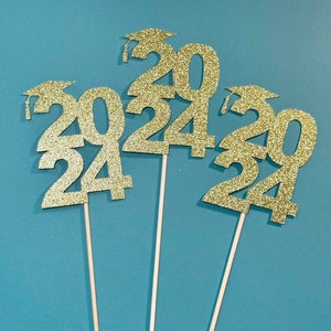 Graduation Centerpieces, 2024 Toppers, Grad Party, 2024 Graduation Sticks, Grad Decorations, Class of 2024, Set of 3