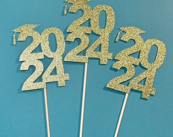 Graduation Centerpieces, 2024 Toppers, Grad Party, 2024 Graduation Sticks, Grad Decorations, Class of 2024, Set of 3