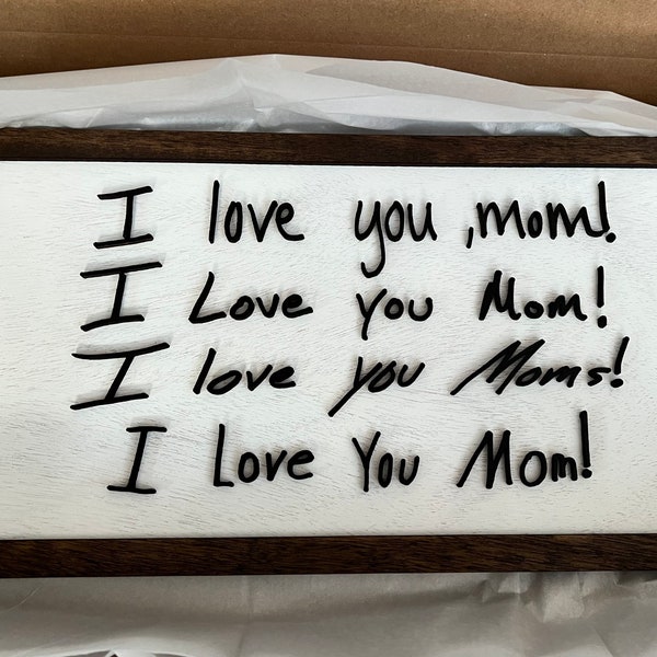 Capture children’s handwriting with custom wood frame to gift to loved ones or showcase in your home.