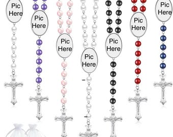 Memorial Rosary Necklace with Picture Charm, Funeral Remembrance