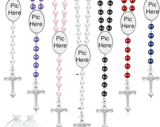 Rosary Picture Necklace for Memorial, viewings, funerals.  Special way to remember our lost loved ones.  Sheer gift baggie included.