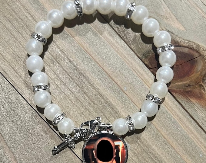 Rosary Picture Bracelet for Memorial, viewings, funerals.  Special way to remember our lost loved ones. Sheer gift baggie included.