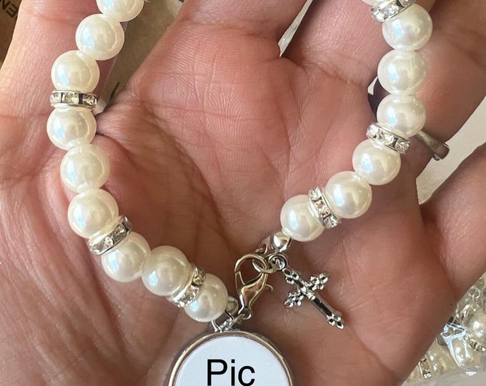 Rosary Picture Bracelet for Memorial, viewings, funerals.  Special way to remember our lost loved ones. Sheer gift baggie included.