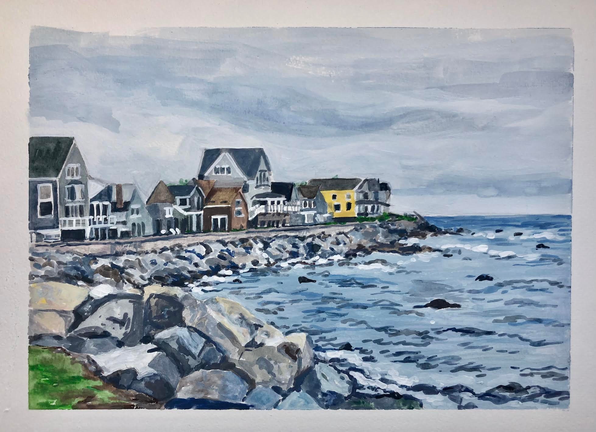 Coastal Painting PRINT on Poster Card Stock Marshfield MA Brant Rock