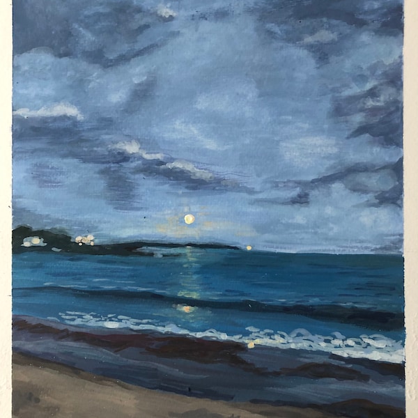 Night Beach Painting Etsy