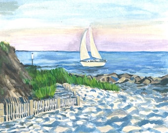 Ocean Decor, Watercolor Painting Print, Sunset Sail, 8"X10" Print, Coastal Beach Decor, Nautical Watercolor Painting, Coastal Wall Art Print