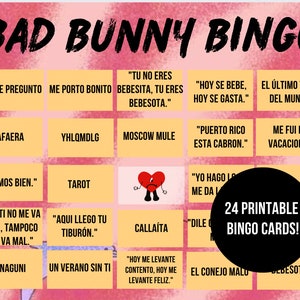 BAD BUNNY Cartones de bingo