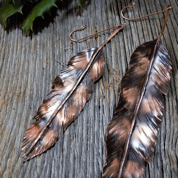 Medium Copper Feather Christmas Ornament