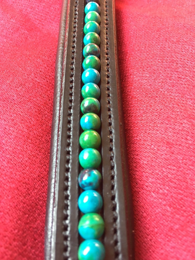 Chrysocolla Gemstone Horse Browband Green Blue on Softly Padded Black or Brown Leather Jade Jewel