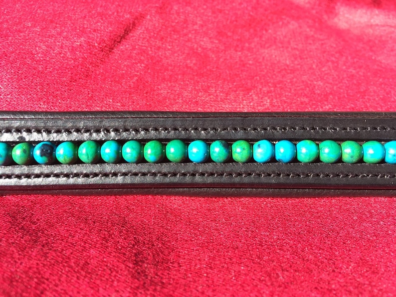 Chrysocolla Gemstone Horse Browband Green Blue on Softly Padded Black or Brown Leather Jade Jewel