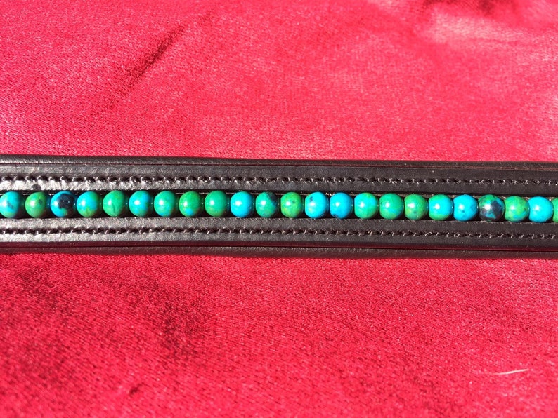 Chrysocolla Gemstone Horse Browband Green  Blue on Softly Padded Black or Brown Leather Jade Jewel
