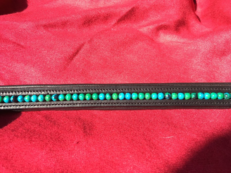 Chrysocolla Gemstone Horse Browband Green Blue on Softly Padded Black or Brown Leather Jade Jewel