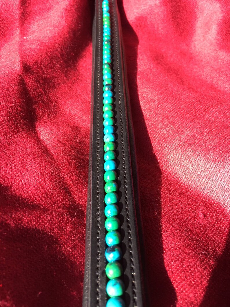 Chrysocolla Gemstone Horse Browband Green Blue on Softly Padded Black or Brown Leather Jade Jewel