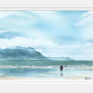 September Blues, Triptych of Inch Strand, The Wild Atlantic Way, Kerry;  Irish Landscape Watercolor Print