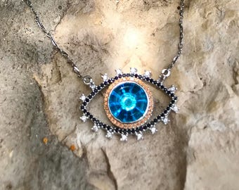 Silver Evil Eye Necklace - Protection Necklace - Eye-shaped Pendant Necklace - Turkish Eye