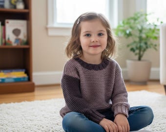 Hand Knit Toddler Sweater | Chunky Knit Pullover for Girls | Cozy Handmade Kids Sweater | Neutral Colorblock Fall Outfit Gift