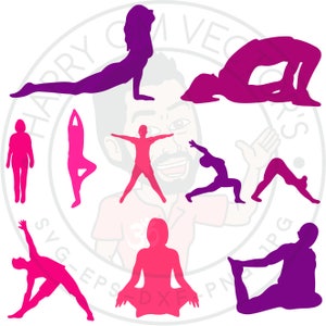 Yoga Silhouettes vectors, asana, ashtanga, meditation silhouettes, SVG, DXF for Silhouette Cameo or Cricut, Illustration, Clipart