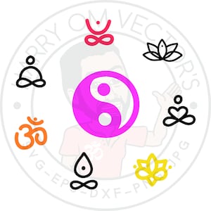 Yin & Yang Vectors, SVG DXF For Silhouette Cameo Or Cricut, Om, Meditation, Lotus, Yoga, Spiritual Illustrations