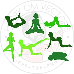 Yoga Silhouettes vectors, SVG, DXF for Silhouette Cameo or Cricut, Illustration, Clipart, asana, ashtanga, meditation silhouettes, yogini