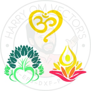 Yoga Heart, Spiritual Flower, Buddhism, Om Heart, Meditation Lotus Vectors, SVG DXF For Silhouette Cameo Or Cricut, Illustrations