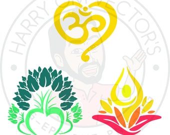 Yoga Heart, Spiritual Flower, Buddhism, Om Heart, Meditation Lotus Vectors, SVG DXF For Silhouette Cameo Or Cricut, Illustrations