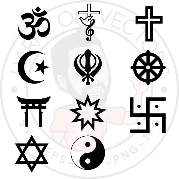 Religions of the World Vectors, SVG DXF For Silhouette Cameo Or Cricut, Religious, Hinduism, Religious Symbols, Om, Cross, Star and crescent