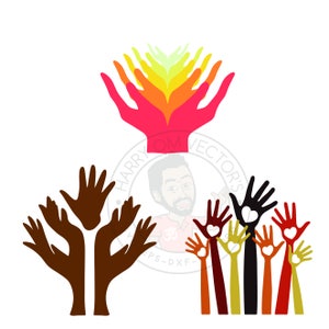 May include: A digital illustration of a group of hands reaching up towards a stack of hands in the shape of a heart. The hands are brown, black, red, orange, yellow, and white. The hands are reaching up towards a stack of hands in the shape of a heart. The hands are brown, black, red, orange, yellow, and white.