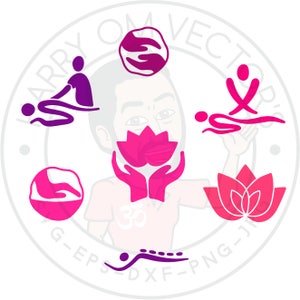 Massage Vectors, SVG DXF For Silhouette Cameo Or Cricut, masseuse hands, massage stones, yin and yang, lotus flower, Illustration clipart