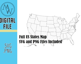 USA Map SVG And PNG | 50 States | Map Cut File for Lasers, cnc, Silhouette Cameo, Cricket And Cutting Machines.