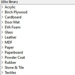 OMTech 100w CO2 Laser Lightburn Cut Library All the settings already premade for you No more guessing One click download. Easy to import image 2
