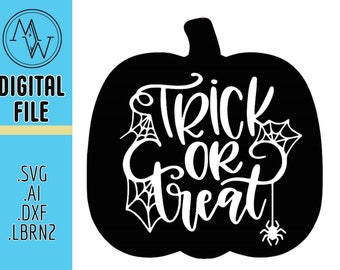 Halloween Pumpkin Trick Or Treat, Jack O Lantern, spider webs, SVG, jpg, dfx, AI, Lightburn, CNC, Cricket, Silhouette, Laser, Digital File