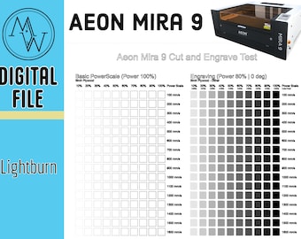 Aeon Laser Mira 9 Lightburn Cut And Engrave Test!  Test Speed and Power On New Material!  Premade! Easy to use! One click download. Digital