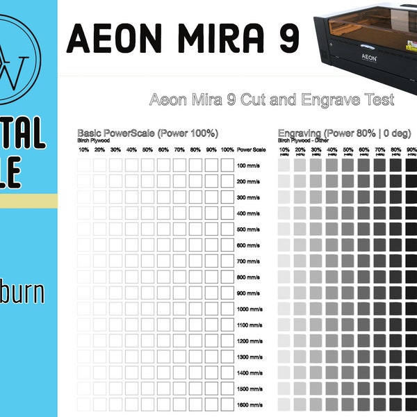 Aeon Laser Mira 9 Lightburn Cut And Engrave Test!  Test Speed and Power On New Material!  Premade! Easy to use! One click download. Digital
