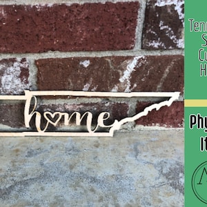 Tennessee State Cut Out met het woord Home Wall Decor Art - Laser Cut - Klein - Ongeverfd