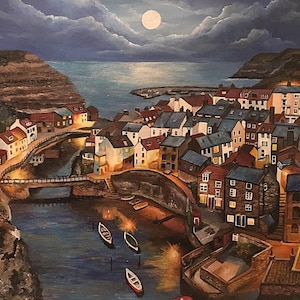 Moonlight in Staithes Hand Finished Fine Art Giclee Print image 1