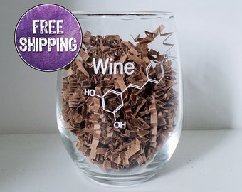 Science-Themed Wine Molecule Stemless Wine Glass - Unique Wine Glasses - Wine Bar Glasses - Chemistry Wine Glassware - Gift For Wine Lovers