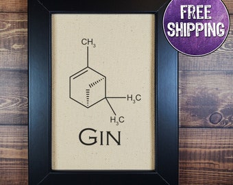 4x6 Framed Gin Molecule Canvas Art - Modern Home Bar Decor - Gift for Gin Lovers