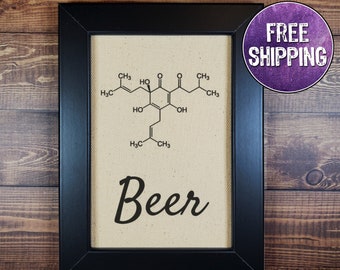 FRAMED Beer Molecule Sign On Canvas, Beer Gifts, Beer Sign, Beer Lover Gift, Beer Wall Art For Home Bar Sign, Beer Decor, Bar Cart Decor