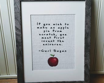 Carl Sagans Quote Burlap, Carl Sagan Print, Carl Sagan Wall Art, Apple Pie Sign, Science Gift, Science Decor, Kitchen Decor, Geek Gift