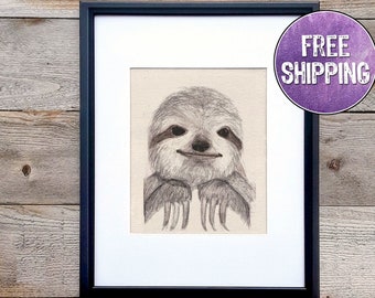 Sloth Art Print On Canvas - Adorable Lazy Sloth Illustration, Cute Animal Decor for Nursery, Kids' Room, or Sloth Lover's Gift