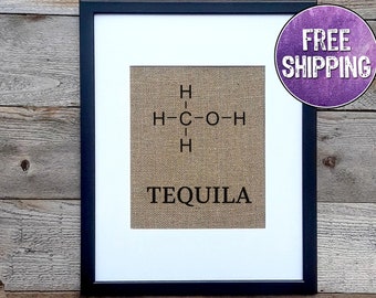 Tequila Molecule Wall Art On Burlap - Tequila Gifts - Tequila Print For Tequila Bar - Tequila Bar Sign - Tequila Gift Ideas