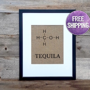 Tequila Molecule Wall Art On Burlap - Tequila Gifts - Tequila Print For Tequila Bar - Tequila Bar Sign - Tequila Gift Ideas