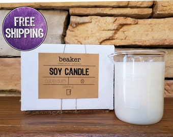 Crackling Wood Wick Beaker Candle Optional Gift Box, Science Gifts, Chemistry Gift, Science Gift For Teacher, Unique Science Gift For Women