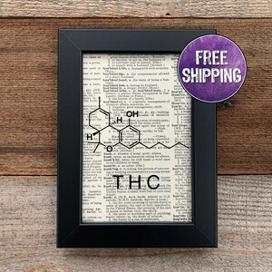 Framed THC Molecule Vintage Dictionary Print, Marijuana Gift, Cannabis Art, Medical Marijuana, CBD Pot Art, Weed Molecule, 420, Science Gift